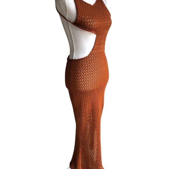 Savannah Morrow Anthropologie Tiva Dress Crochet Knit Maxi Terra Cotta Brown - Picture 7 of 14